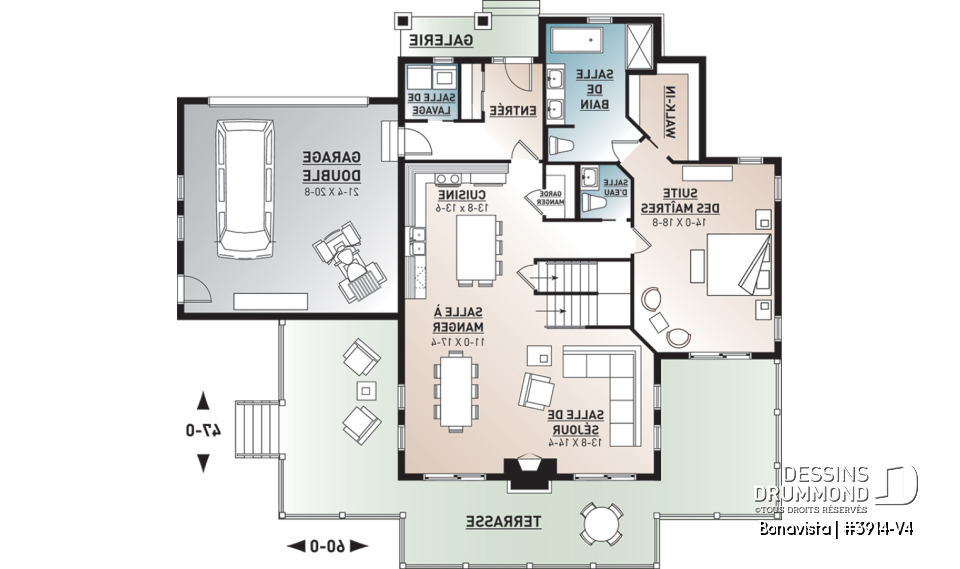 Rez-de-chaussée - Plan de Chalet rustique 4 chambres, 3 salles de bain, avec vue panoramique et garage double - Bonavista