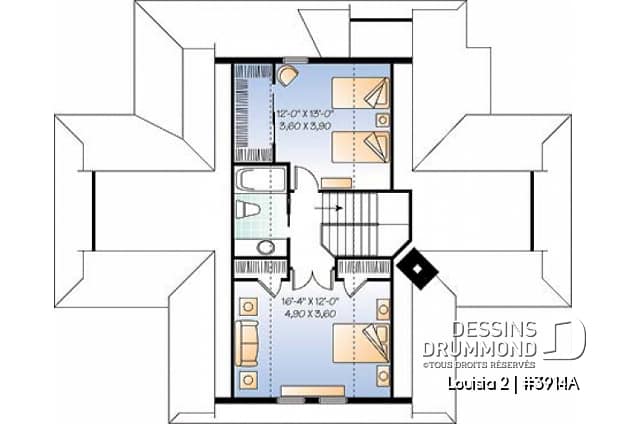 Étage - Plan de Chalet idéal pour le ski et offrant vue panoramique, 3 chambres, espace ouvert, grande terrasse - Louisia 2