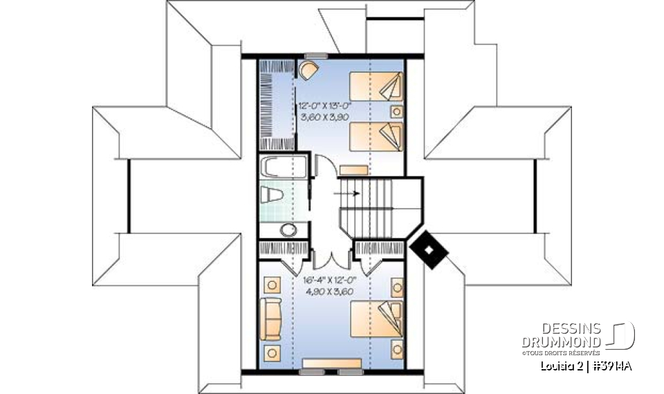 Étage - Plan de Chalet idéal pour le ski et offrant vue panoramique, 3 chambres, espace ouvert, grande terrasse - Louisia 2