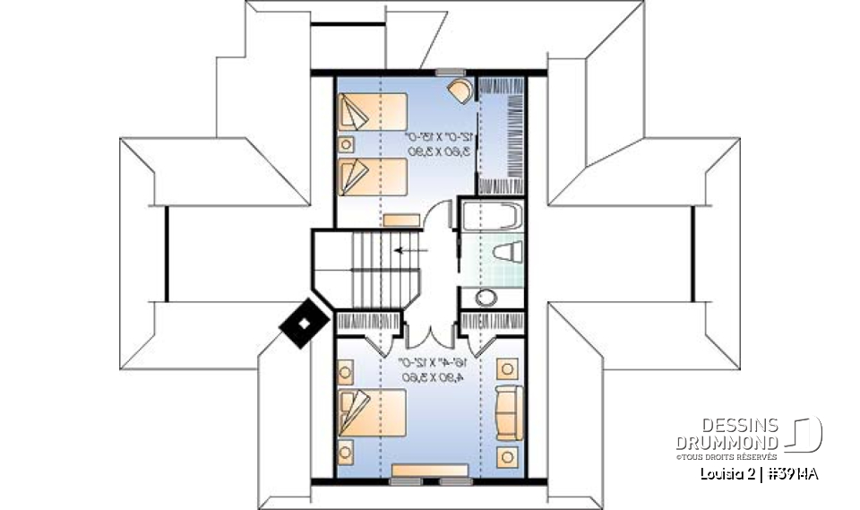 Étage - Plan de Chalet idéal pour le ski et offrant vue panoramique, 3 chambres, espace ouvert, grande terrasse - Louisia 2
