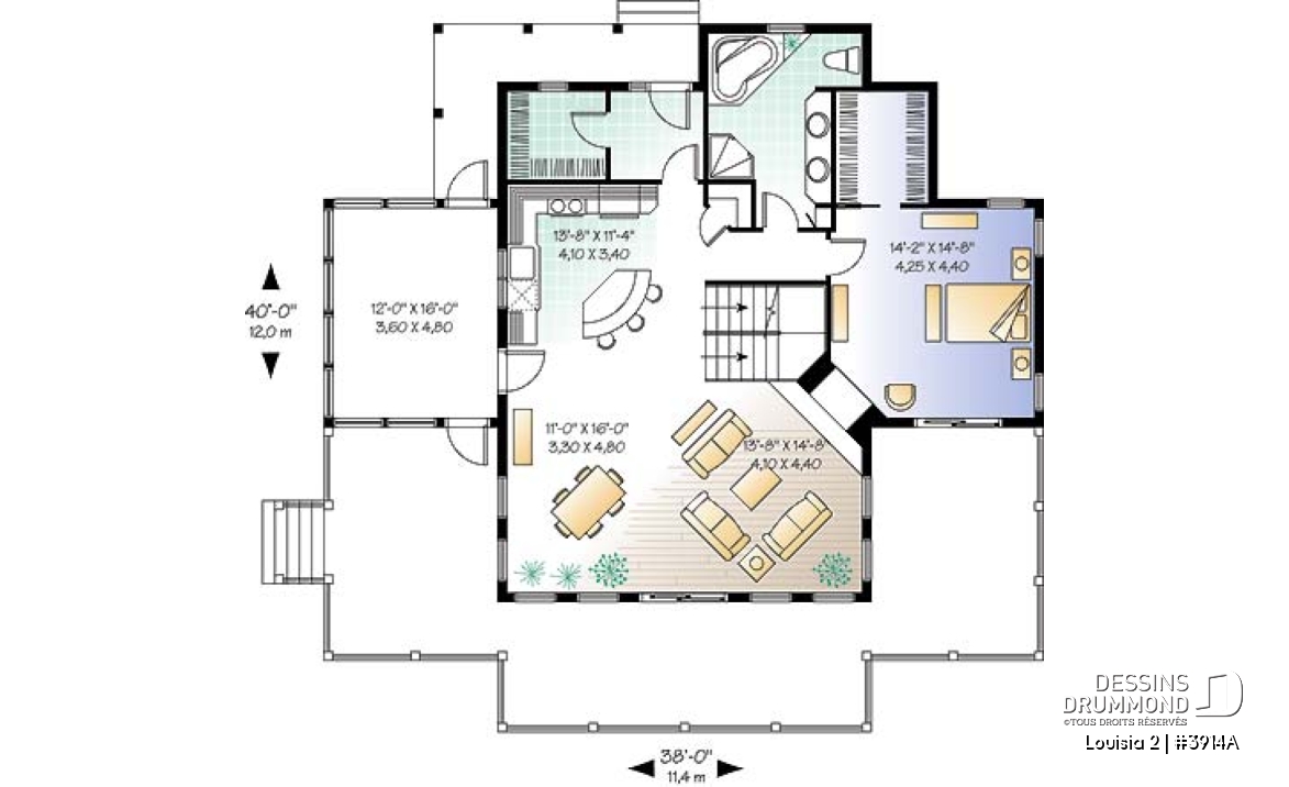 Rez-de-chaussée - Plan de Chalet idéal pour le ski et offrant vue panoramique, 3 chambres, espace ouvert, grande terrasse - Louisia 2