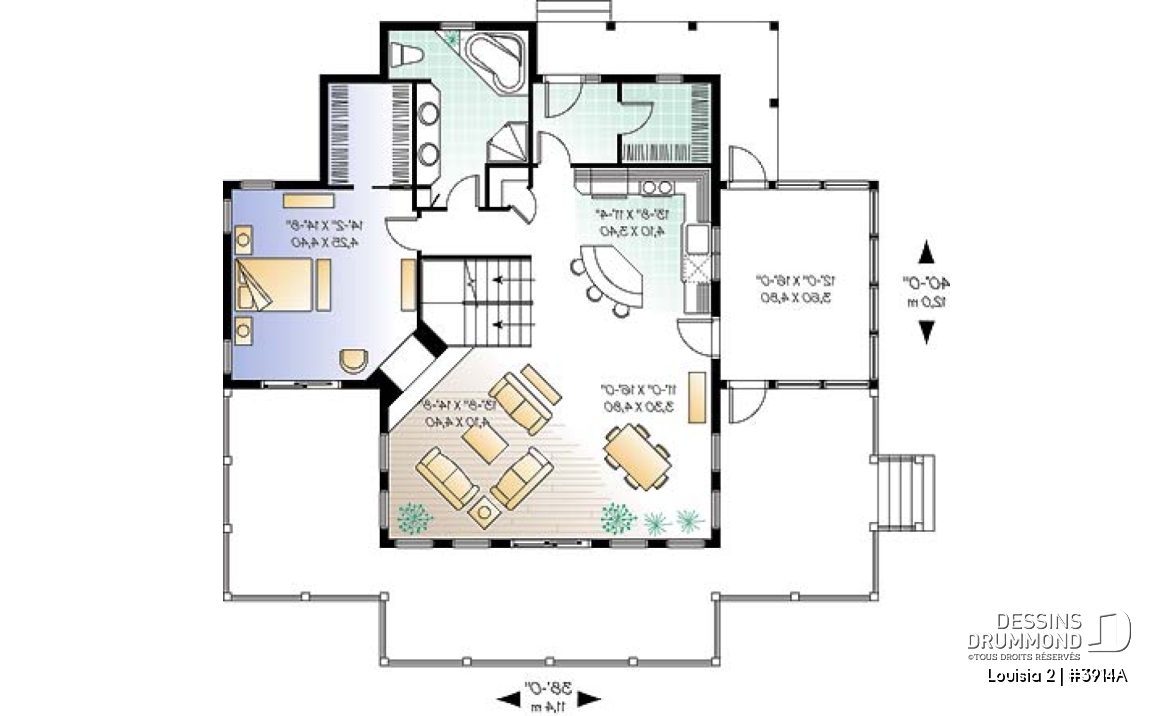 Rez-de-chaussée - Plan de Chalet idéal pour le ski et offrant vue panoramique, 3 chambres, espace ouvert, grande terrasse - Louisia 2