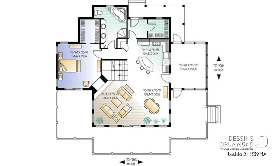 Rez-de-chaussée - Plan de Chalet idéal pour le ski et offrant vue panoramique, 3 chambres, espace ouvert, grande terrasse - Louisia 2