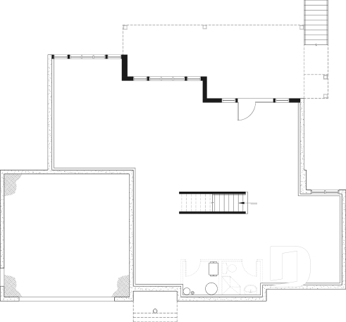 Sous-sol aménageable - Plan de maison genre chalet vue panoramique, 1 à 4+ chambres, 2 foyers, garage double, grande terrasse - Breguet 2