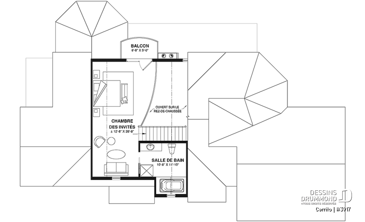 Étage - Plan maison bord de l'eau, 2 à 4 chambres, garage, solarium, plafond cathédrale, foyer, grand balcon - Cerrito