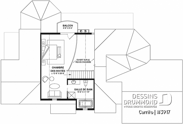 Étage - Plan maison bord de l'eau, 2 à 4 chambres, garage, solarium, plafond cathédrale, foyer, grand balcon - Cerrito