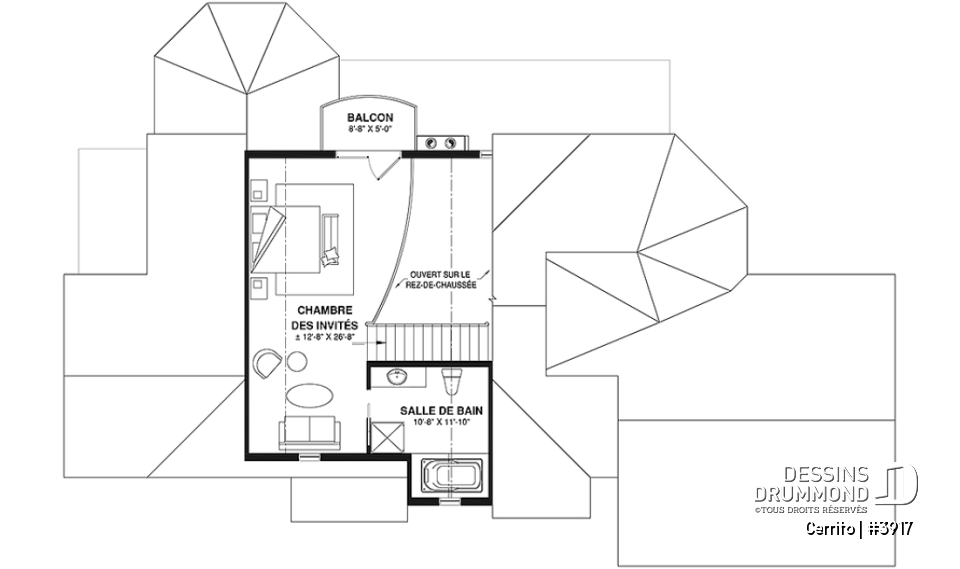 Étage - Plan maison bord de l'eau, 2 à 4 chambres, garage, solarium, plafond cathédrale, foyer, grand balcon - Cerrito