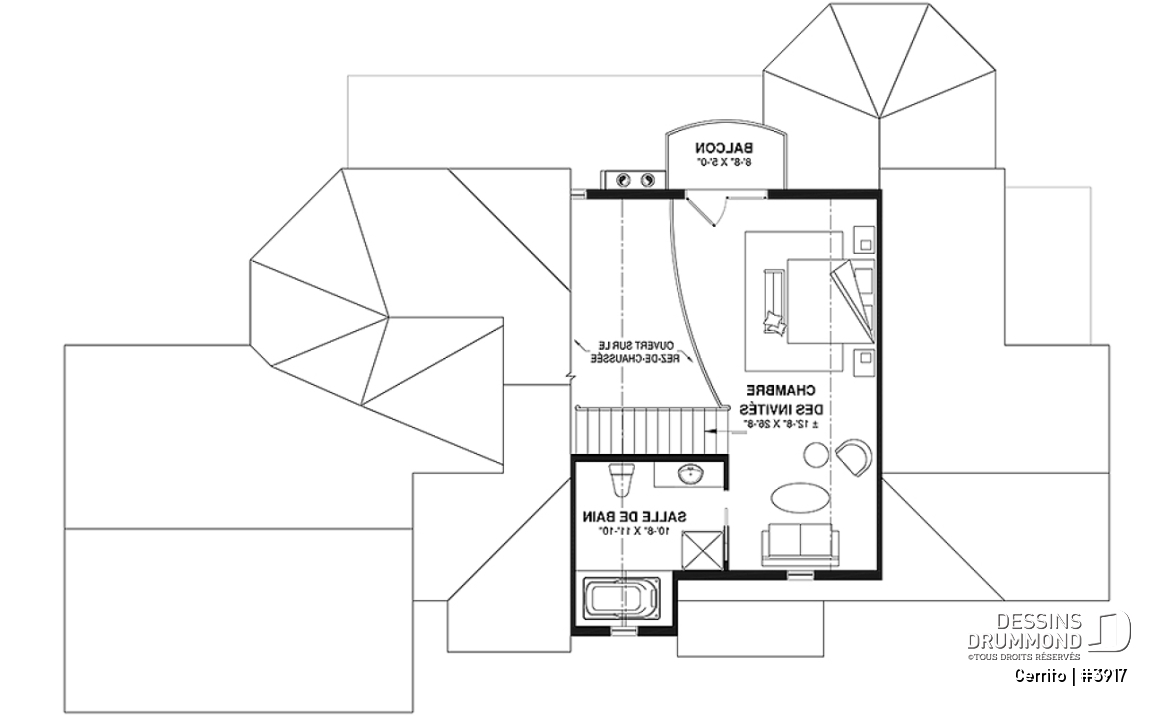 Étage - Plan maison bord de l'eau, 2 à 4 chambres, garage, solarium, plafond cathédrale, foyer, grand balcon - Cerrito