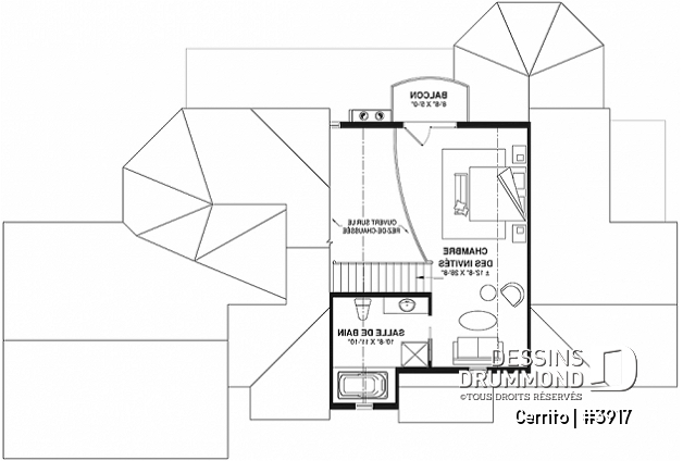 Étage - Plan maison bord de l'eau, 2 à 4 chambres, garage, solarium, plafond cathédrale, foyer, grand balcon - Cerrito