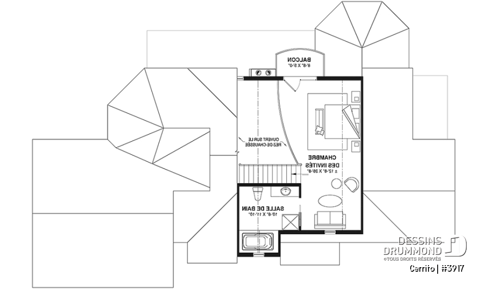 Étage - Plan maison bord de l'eau, 2 à 4 chambres, garage, solarium, plafond cathédrale, foyer, grand balcon - Cerrito