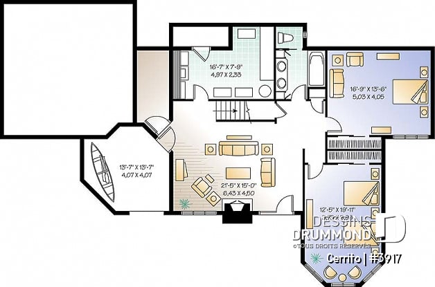 Sous-sol - Plan maison bord de l'eau, 2 à 4 chambres, garage, solarium, plafond cathédrale, foyer, grand balcon - Cerrito