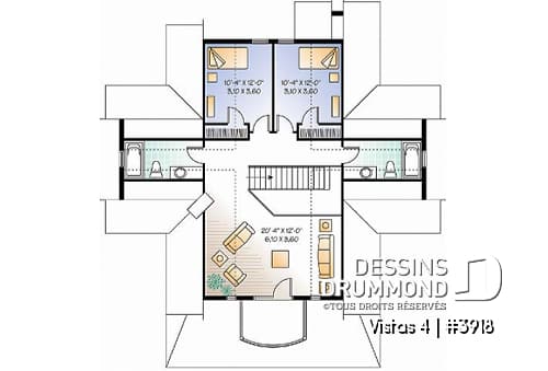 Étage - Modèle de chalet, 3 à 4 chambres, 3.5 salles de bain, foyer double face, galerie couverte, plafond 9' - Vistas 4