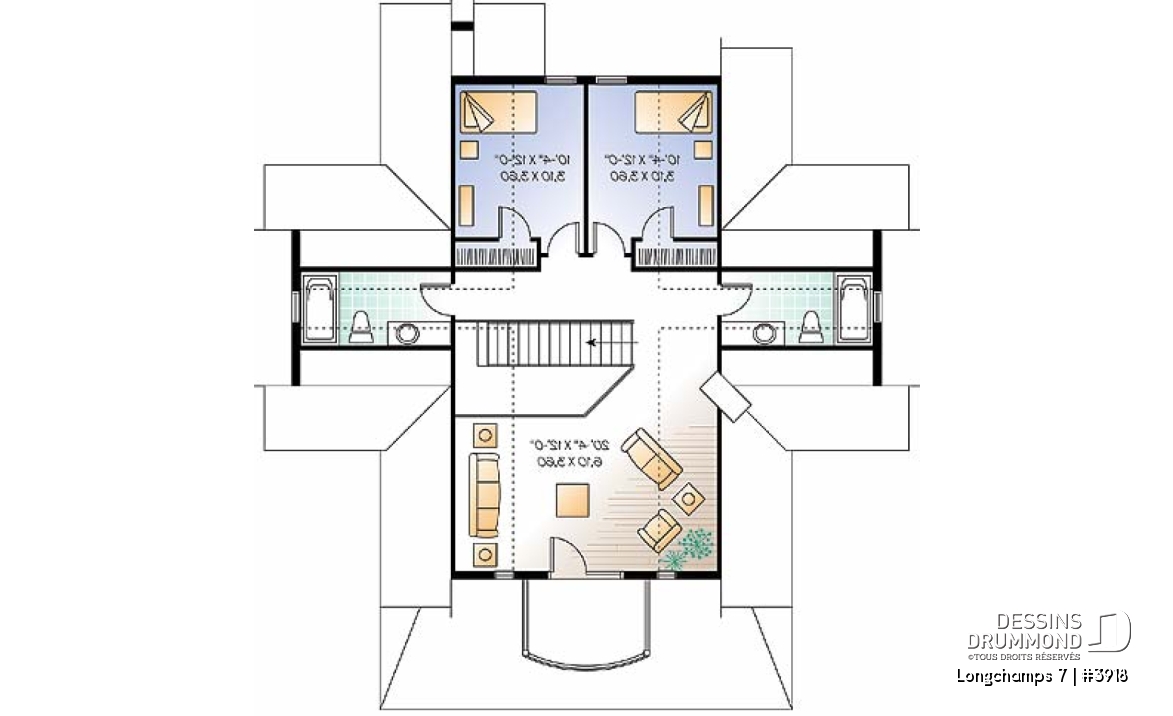 Étage - Modèle de chalet, 3 à 4 chambres, 3.5 salles de bain, foyer double face, galerie couverte, plafond 9' - Longchamps 7
