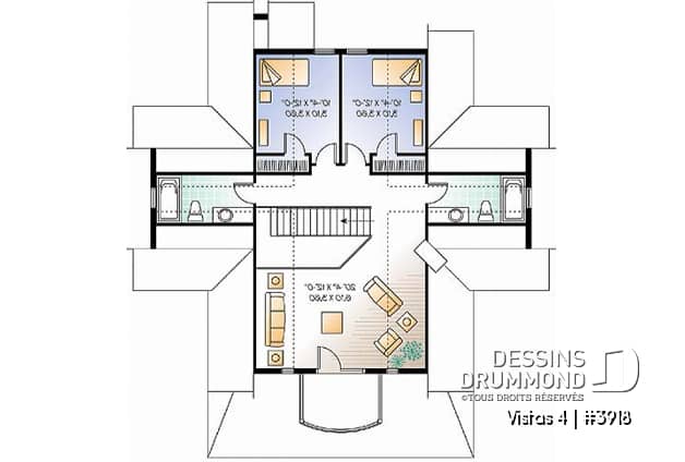Étage - Modèle de chalet, 3 à 4 chambres, 3.5 salles de bain, foyer double face, galerie couverte, plafond 9' - Longchamps 7