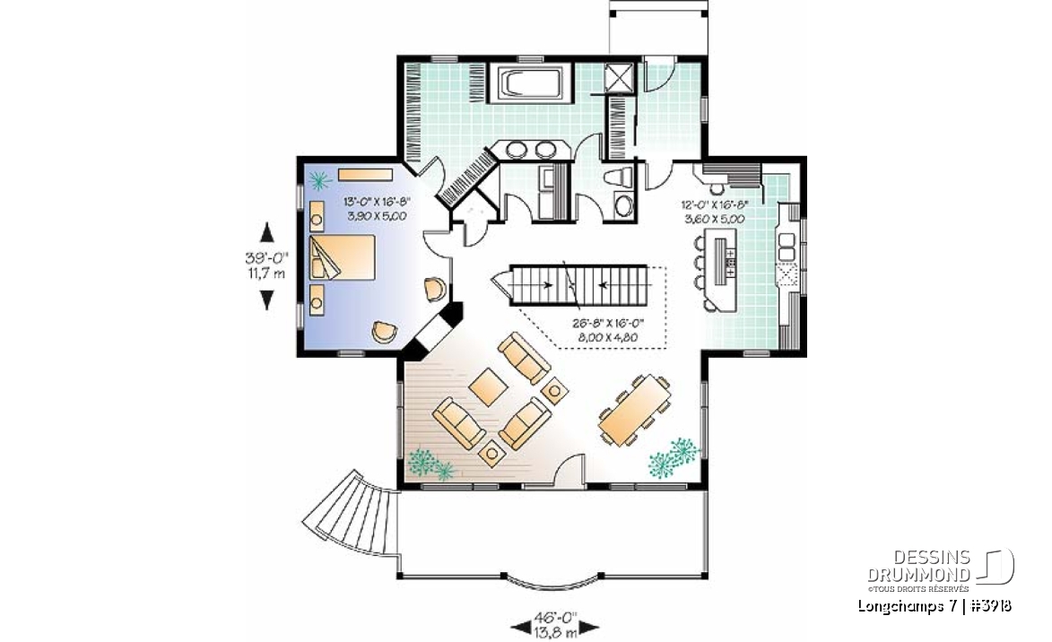 Rez-de-chaussée - Modèle de chalet, 3 à 4 chambres, 3.5 salles de bain, foyer double face, galerie couverte, plafond 9' - Longchamps 7