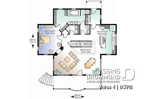 Rez-de-chaussée - Modèle de chalet, 3 à 4 chambres, 3.5 salles de bain, foyer double face, galerie couverte, plafond 9' - Vistas 4
