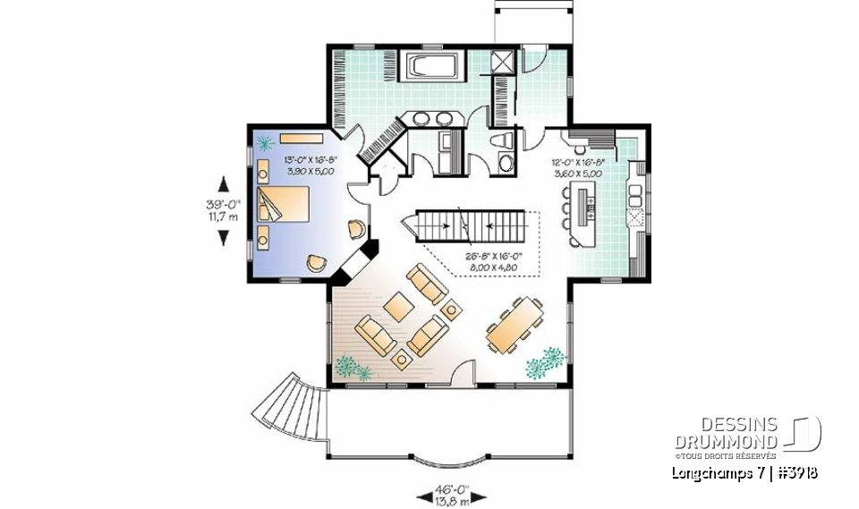 Rez-de-chaussée - Modèle de chalet, 3 à 4 chambres, 3.5 salles de bain, foyer double face, galerie couverte, plafond 9' - Longchamps 7