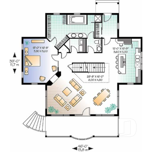 Rez-de-chaussée - Modèle de chalet, 3 à 4 chambres, 3.5 salles de bain, foyer double face, galerie couverte, plafond 9' - Longchamps 7