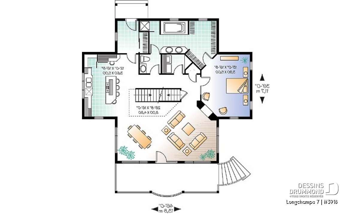 Rez-de-chaussée - Modèle de chalet, 3 à 4 chambres, 3.5 salles de bain, foyer double face, galerie couverte, plafond 9' - Longchamps 7