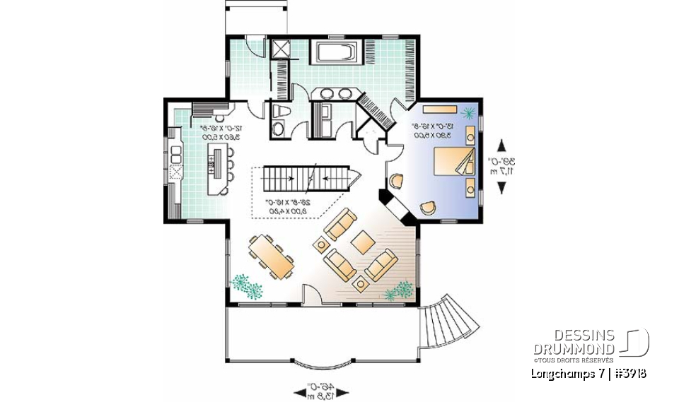 Rez-de-chaussée - Modèle de chalet, 3 à 4 chambres, 3.5 salles de bain, foyer double face, galerie couverte, plafond 9' - Longchamps 7