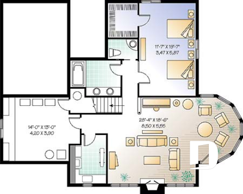 Sous-sol - Plan de maison avec fondation en rez-de-jardin, 2 à 4 chambres, foyer, plafond cathédral - Rockspring 4
