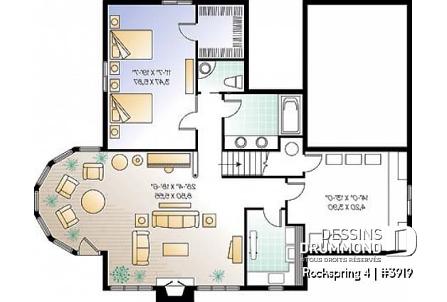 Sous-sol - Plan de maison avec fondation en rez-de-jardin, 2 à 4 chambres, foyer, plafond cathédral - Rockspring 4