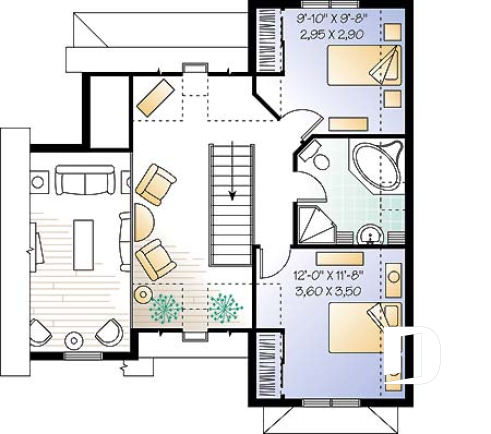 Étage - Plan de maison style Tudor, 3 chambres, plafond cathédral, mezzanine, superbe luminosité - Gothic