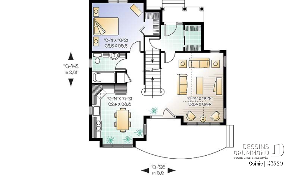 Rez-de-chaussée - Plan de maison style Tudor, 3 chambres, plafond cathédral, mezzanine, superbe luminosité - Gothic