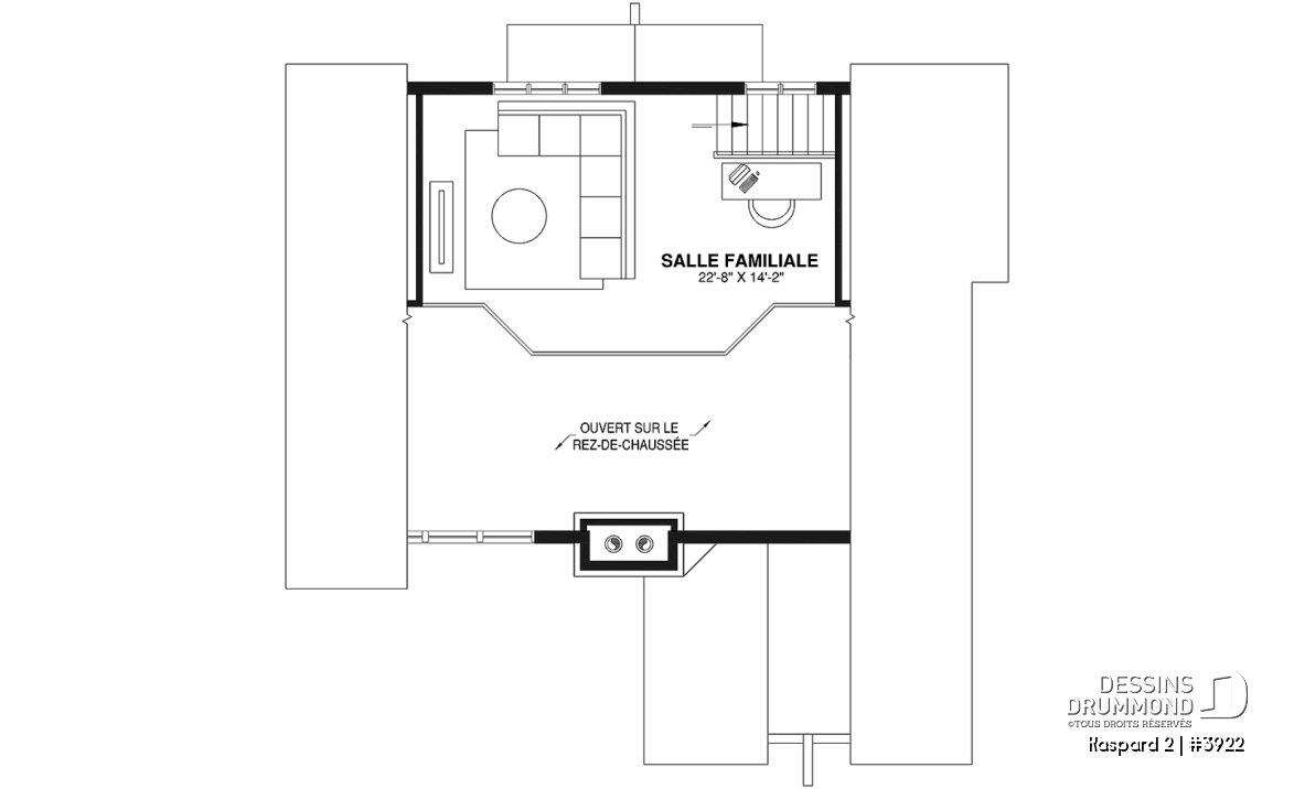 Étage - Plan de chalet rustique, abri moustiquaire, 3 à 4 chambres, mezzanine, grande terrasse - Kaspard 2