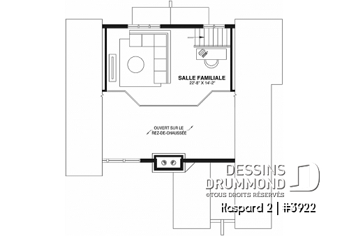 Étage - Plan de chalet rustique, abri moustiquaire, 3 à 4 chambres, mezzanine, grande terrasse - Kaspard 2
