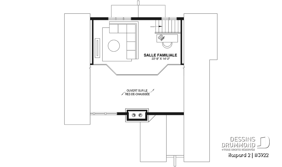 Étage - Plan de chalet rustique, abri moustiquaire, 3 à 4 chambres, mezzanine, grande terrasse - Kaspard 2