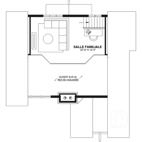 Étage - Plan de chalet rustique, abri moustiquaire, 3 à 4 chambres, mezzanine, grande terrasse - Kaspard 2