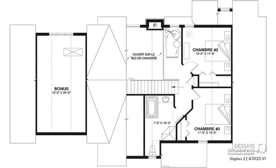 Étage - Modèle de maison style chalet de ski avec plafond cathédrale et vue sur la montagne ou plan d'eau - Naples 2