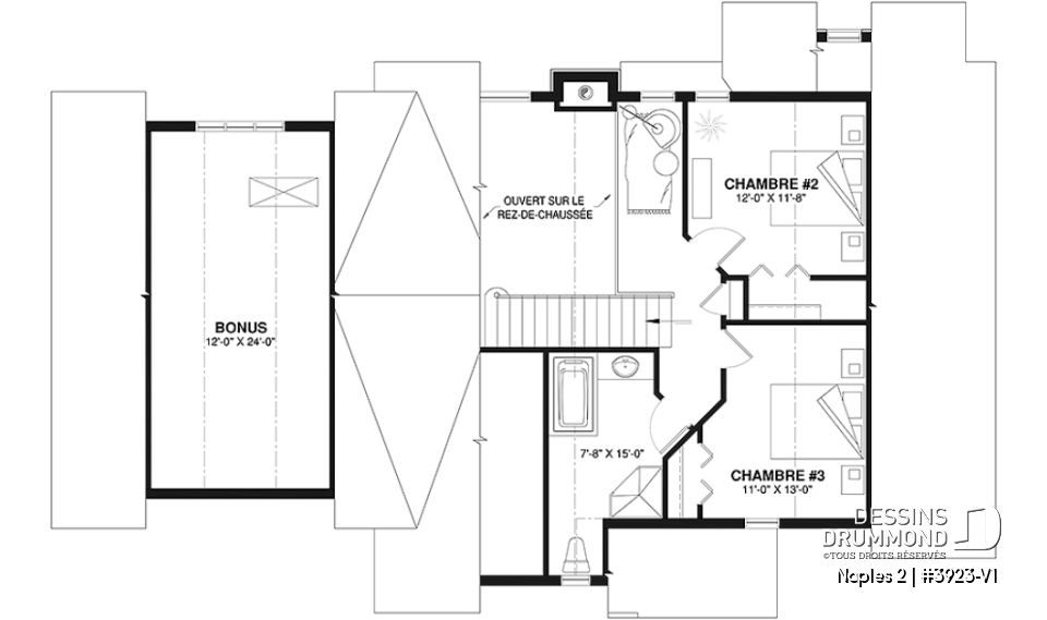 Étage - Modèle de maison style chalet de ski avec plafond cathédrale et vue sur la montagne ou plan d'eau - Naples 2