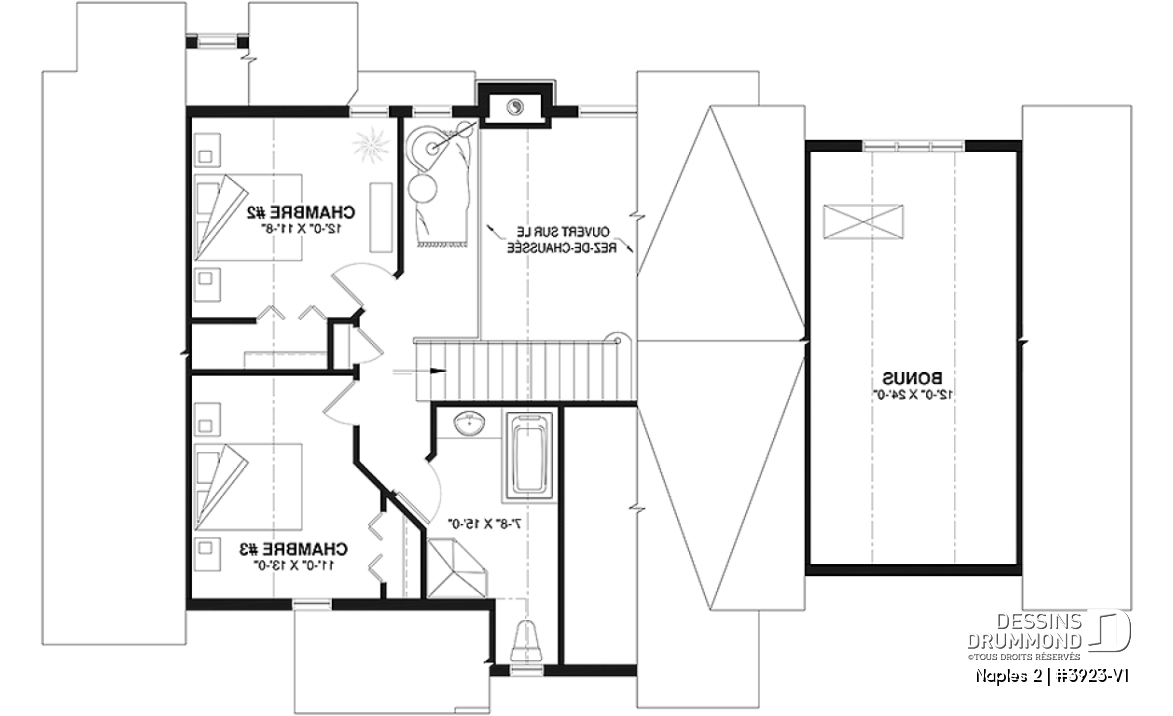 Étage - Modèle de maison style chalet de ski avec plafond cathédrale et vue sur la montagne ou plan d'eau - Naples 2