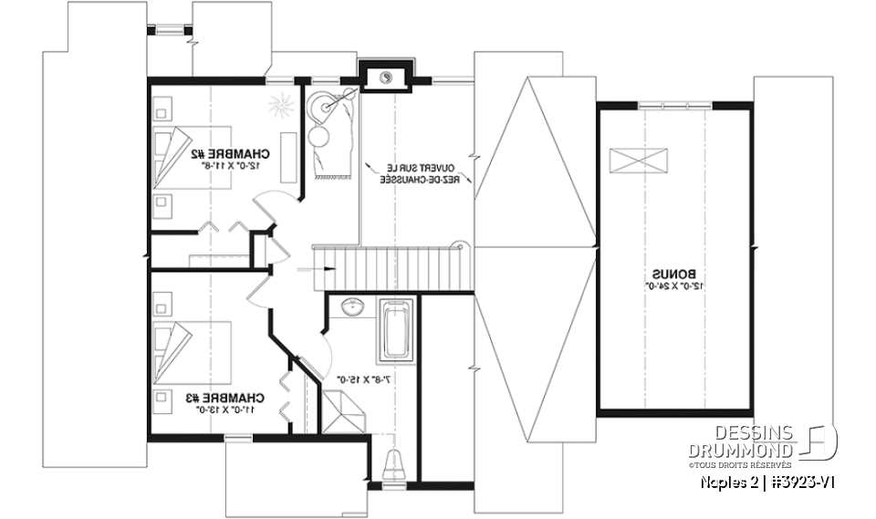 Étage - Modèle de maison style chalet de ski avec plafond cathédrale et vue sur la montagne ou plan d'eau - Naples 2