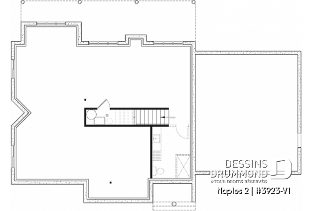 Sous-sol - Plan de chalet champêtre rustique, 3 chambres, cuisine avec banquette, mezzanine, garage double avec rangement - Naples 2