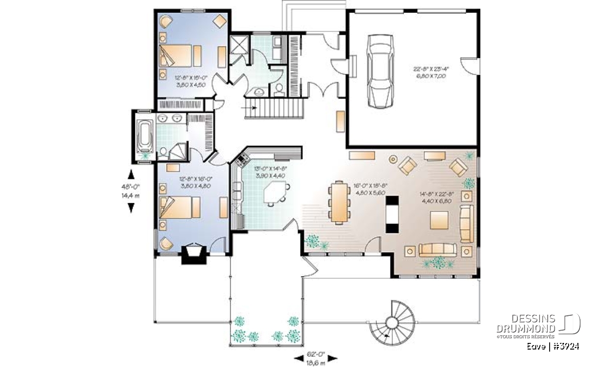 Rez-de-chaussée - Plan de chalet avec bachelor au sous-sol (invités ou location) total 5 chambres 4 s.bain, 3 foyers - Eave
