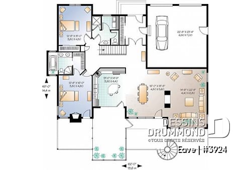 Rez-de-chaussée - Plan de chalet avec bachelor au sous-sol (invités ou location) total 5 chambres 4 s.bain, 3 foyers - Eave