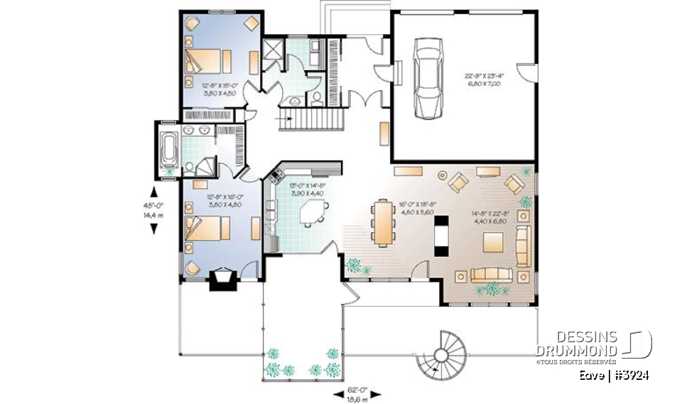 Rez-de-chaussée - Plan de chalet avec bachelor au sous-sol (invités ou location) total 5 chambres 4 s.bain, 3 foyers - Eave