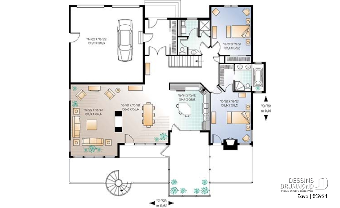 Rez-de-chaussée - Plan de chalet avec bachelor au sous-sol (invités ou location) total 5 chambres 4 s.bain, 3 foyers - Eave