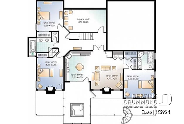 Sous-sol - Plan de chalet avec bachelor au sous-sol (invités ou location) total 5 chambres 4 s.bain, 3 foyers - Eave