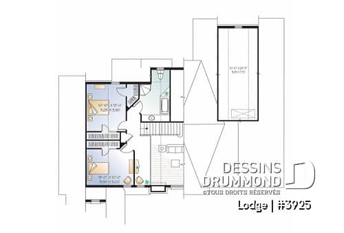 Étage - Plan de chalet rustique, 4, 5 ou 6 chambres, 2 suites des maîtres avec salle de bain privée, rez-de-jardin - Lodge