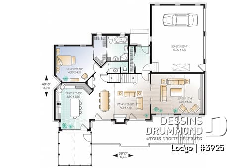 Rez-de-chaussée - Plan de chalet rustique, 4, 5 ou 6 chambres, 2 suites des maîtres avec salle de bain privée, rez-de-jardin - Lodge