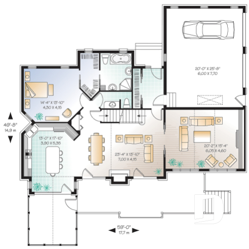 Rez-de-chaussée - Plan de chalet rustique, 4, 5 ou 6 chambres, 2 suites des maîtres avec salle de bain privée, rez-de-jardin - Lodge