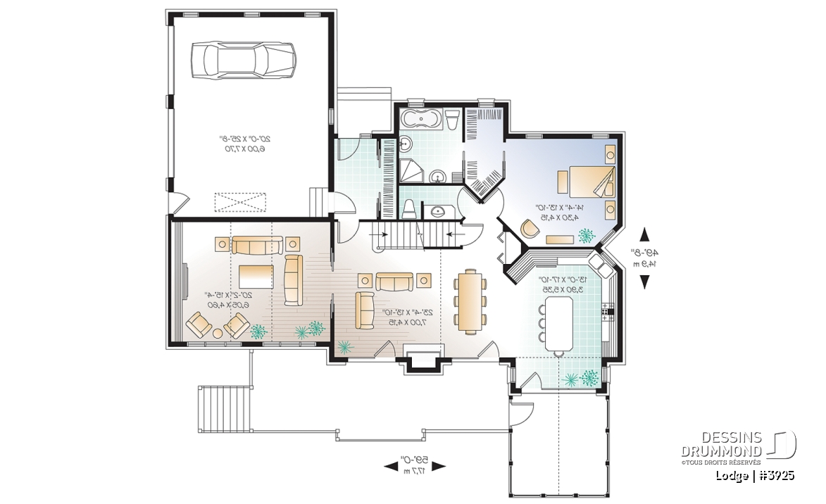 Rez-de-chaussée - Plan de chalet rustique, 4, 5 ou 6 chambres, 2 suites des maîtres avec salle de bain privée, rez-de-jardin - Lodge