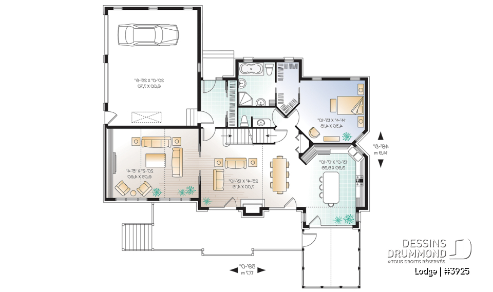 Rez-de-chaussée - Plan de chalet rustique, 4, 5 ou 6 chambres, 2 suites des maîtres avec salle de bain privée, rez-de-jardin - Lodge