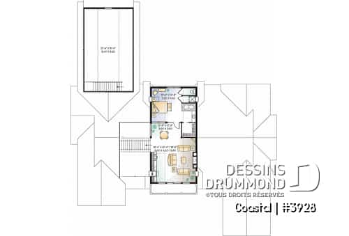 Étage - Plan de chalet luxueux, piscine & spa intérieur, 3 à 7 chambres, garage triple, cinéma maison,  grande cuisine - Coastal