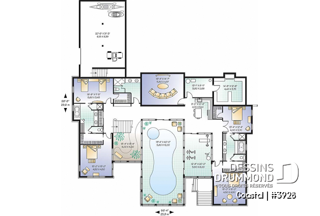 Sous-sol - Plan de chalet luxueux, piscine & spa intérieur, 3 à 7 chambres, garage triple, cinéma maison,  grande cuisine - Coastal