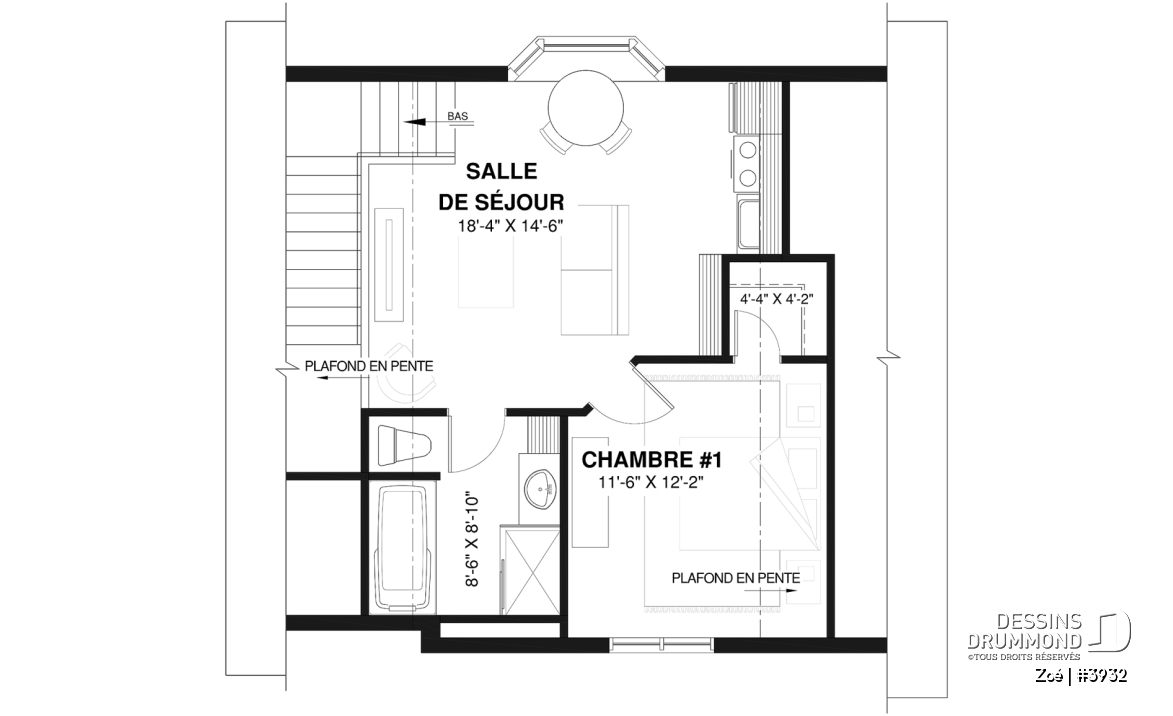 Étage - Plan de garage double avec logement d’une chambre, cuisine, salon et salle de bain complète à l’étage - Zoé